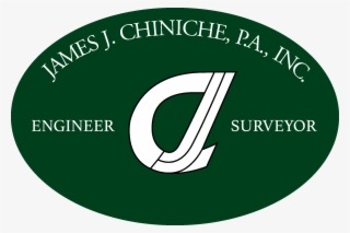 The original James J. Chiniche, P.A., Inc. logo: a dark green oval with a white monogram of two overlapping Js and a C, with the words Engineer and Surveyor at either side.