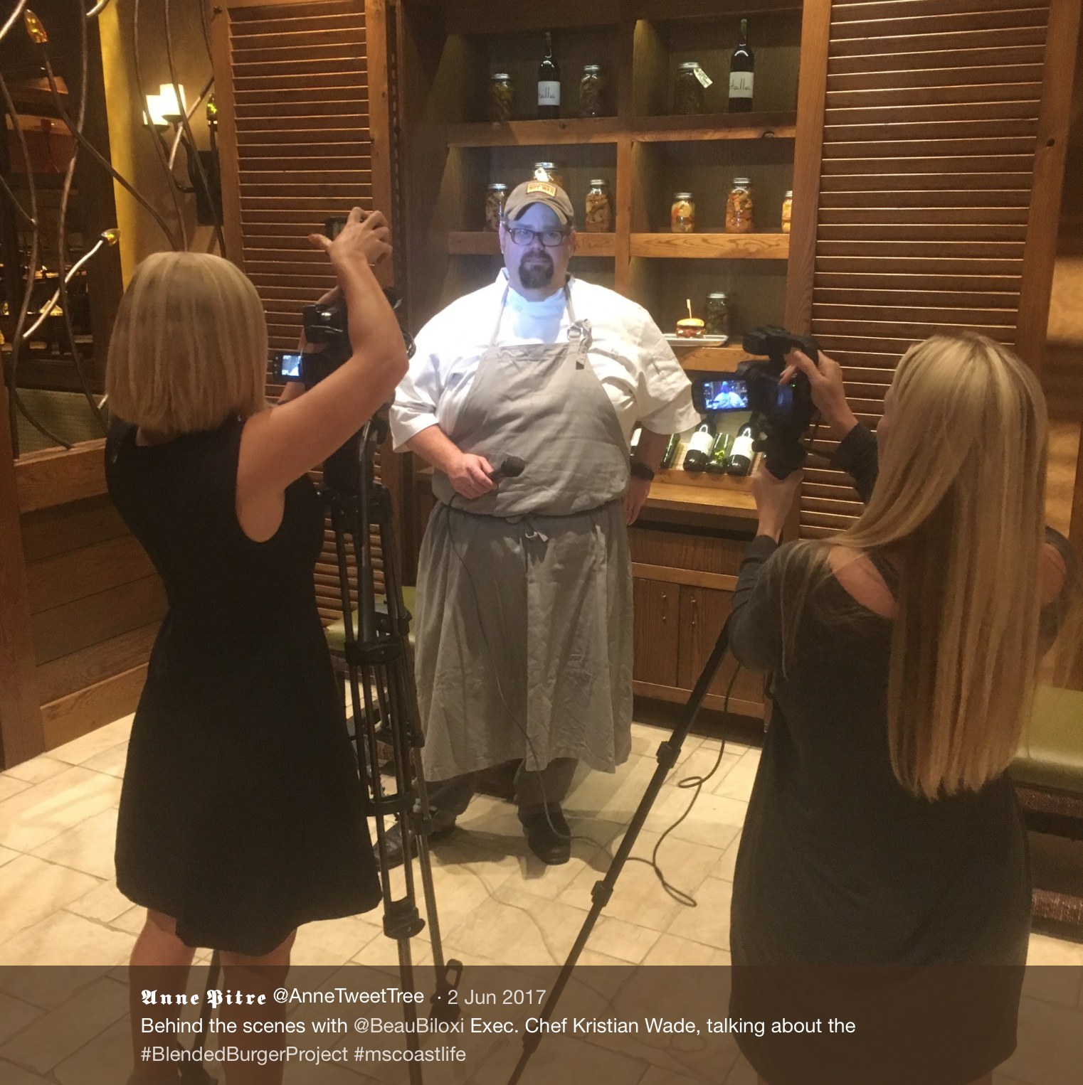 Beau Rivage Executive Chef Kristian Wade speaking with local journalists about the Blended Burger Project.